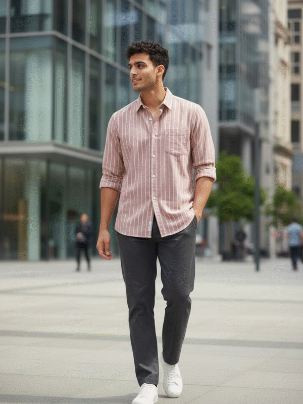 Casual Red Stripped Slim Fit Shirt