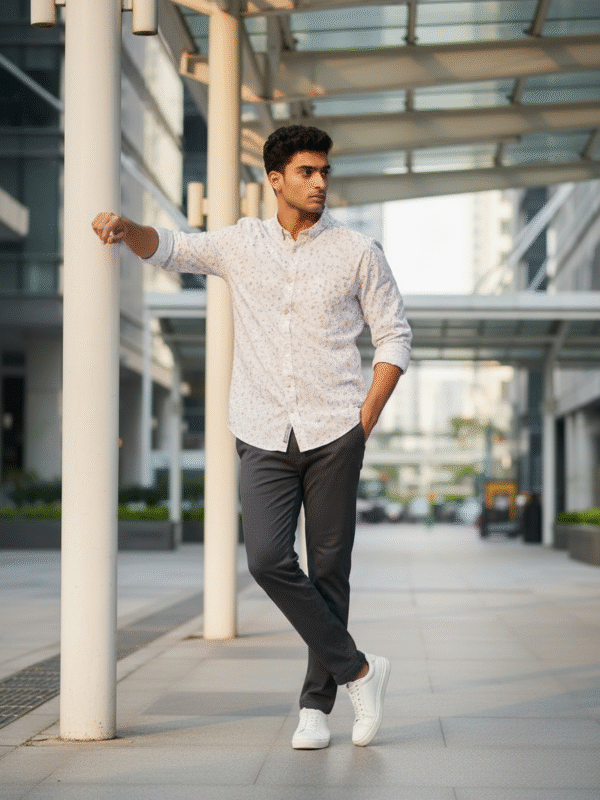 Casual White Printed Slim Fit Shirt